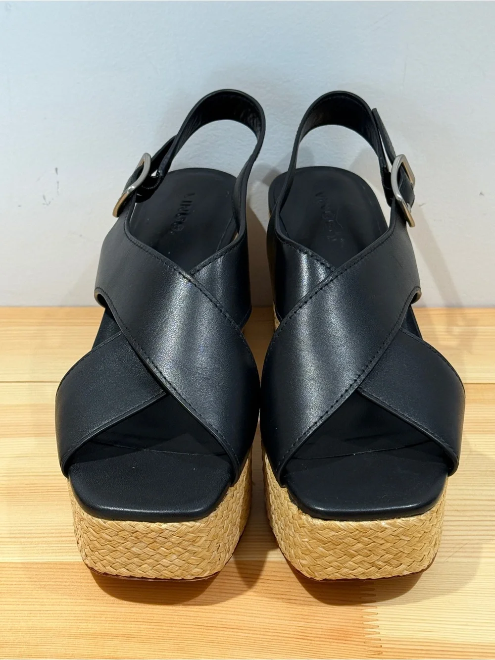 New Vince Clementina Black Leather Platform Slingback Sandals – Size 39 (8.5)